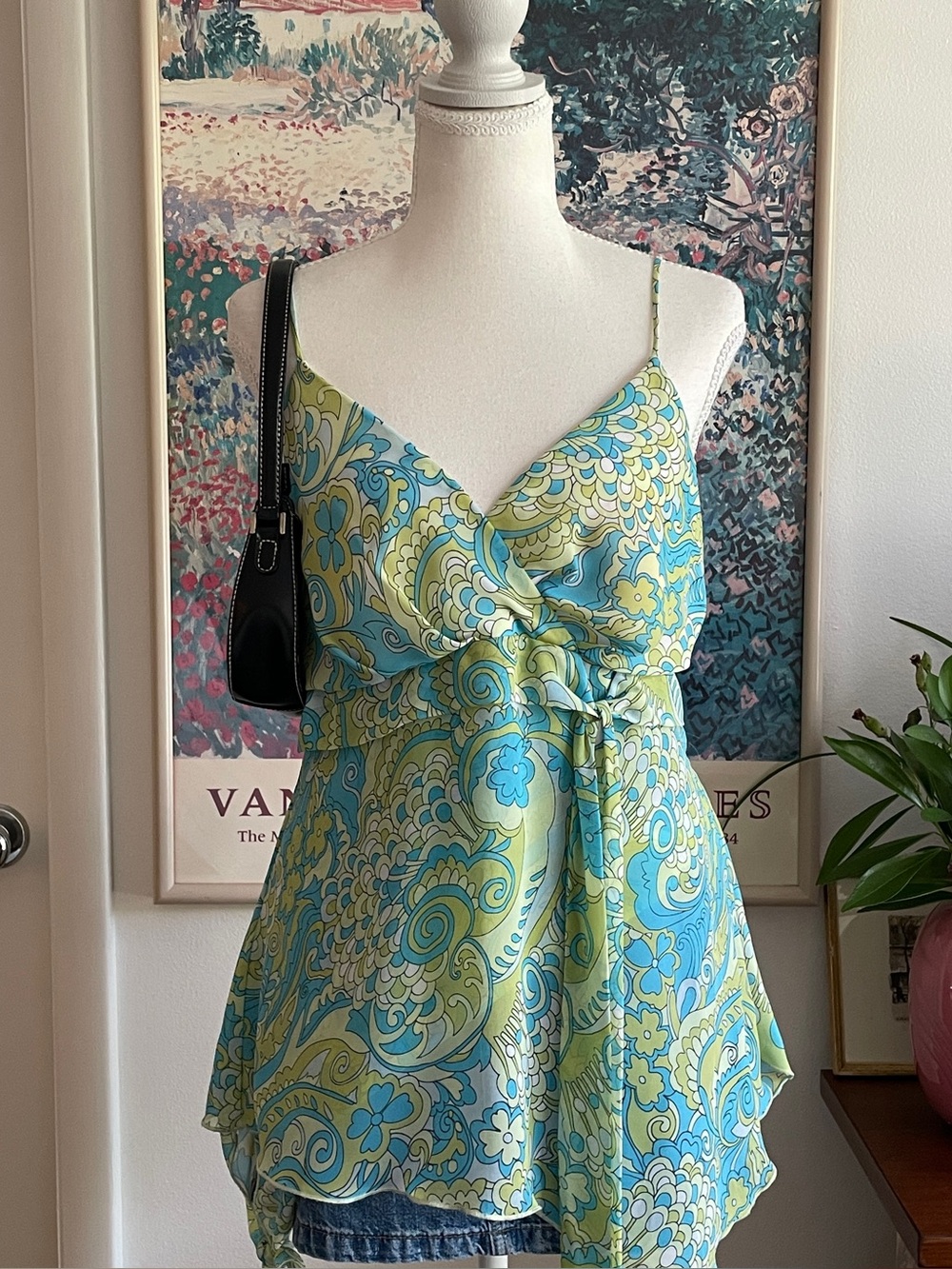 Fashion Bug Babydoll Top Medium Floral Paisley Tie-Front Fairycore Boho Y2K